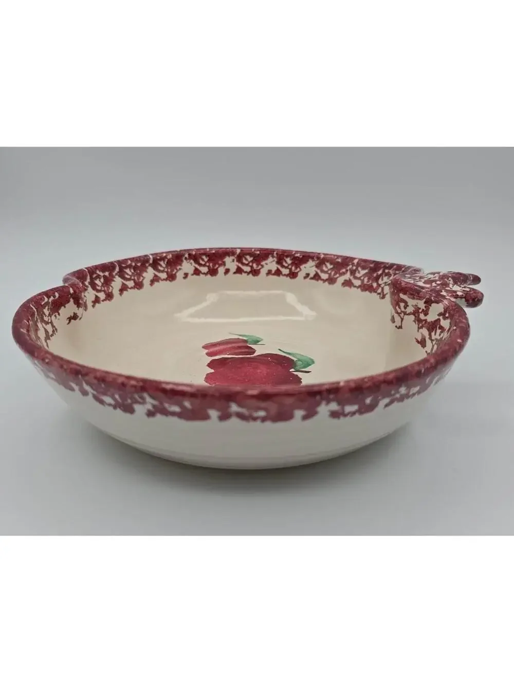 Vintage Washington Apple Pottery Apple Shape Dish w/Recipe Bottom Red Spongeware